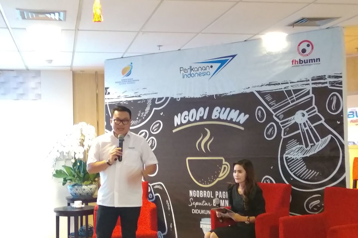 Direktur Utama Perum Perikanan Indonesia (Perindo) Risyanto Suanda dalam acara Ngopi BUMN di Jakarta, Senin (16/9/2019).