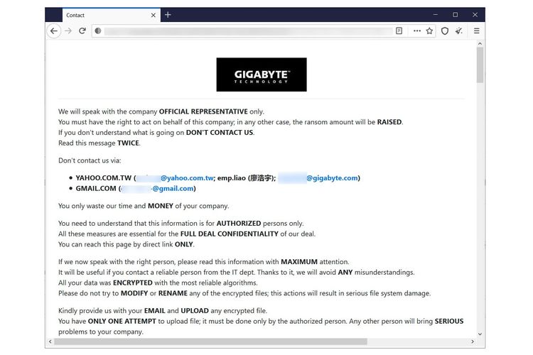 Halaman kebocoran privat RansomEXX untuk Gigabyte.