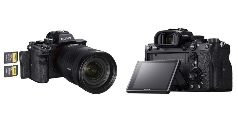 Tampak depan dan belakang kamera mirrorless full-frame Sony Alpha A7R Mark IV