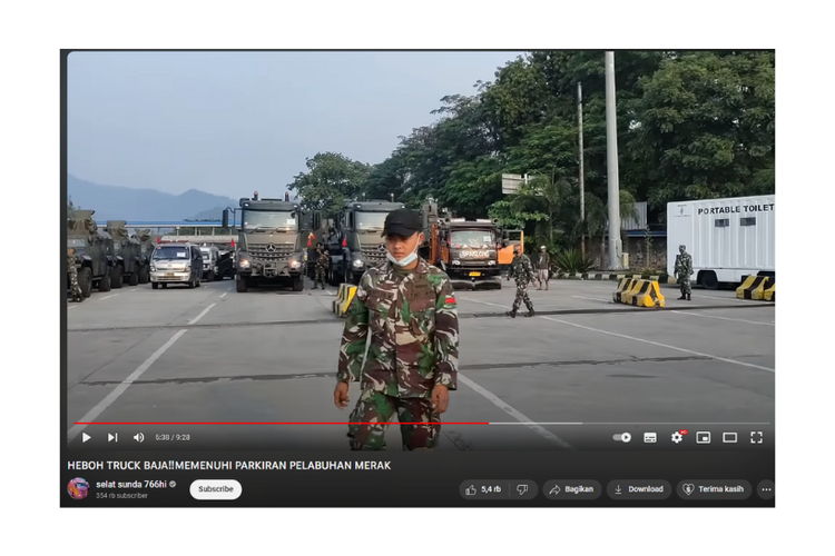 Tangkapan layar video truk TNI di Pelabuhan Merak