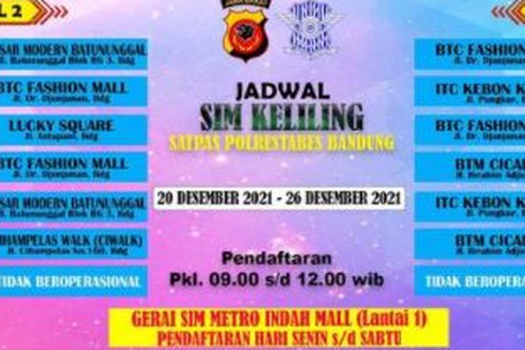 Jadwal perpanjangan SIM Keliling Online Satpas Polrestabes Bandung Desember 2021