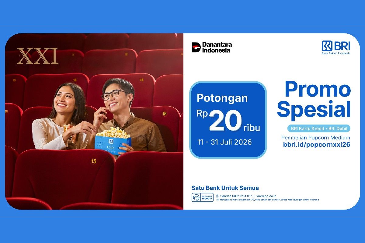 BRI menghadirkan promo potongan Rp 20.000 untuk pembelian Popcorn Medium di XXI bagi pengguna BRI Debit ataupun BRI Kartu Kredit. 
