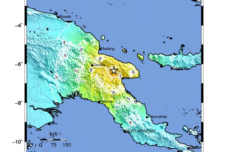 Gempa M 7,5 mengguncang Port Moresby, ibu kota Papua Nugini pada pukul 6.47 WIB, Minggu (11/9/2022). Gempa ini terasa hingga Merauke, Jayapura, dan Wamena.