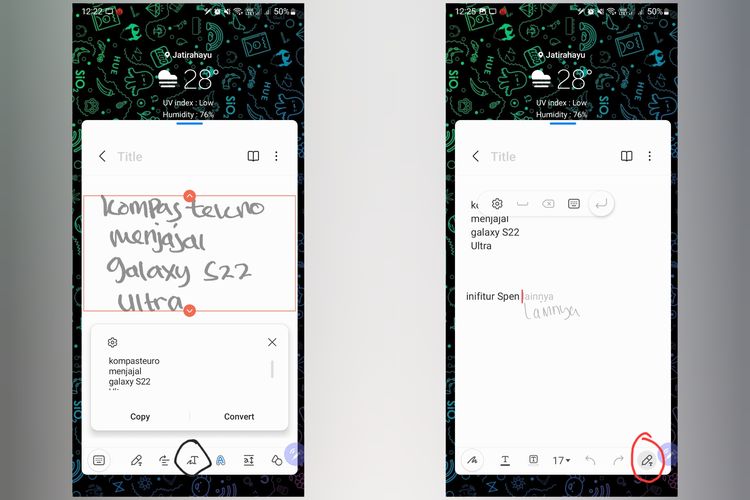 Ilustrasi fitur Text to Digital di S Pen Galaxy S22 Ultra.