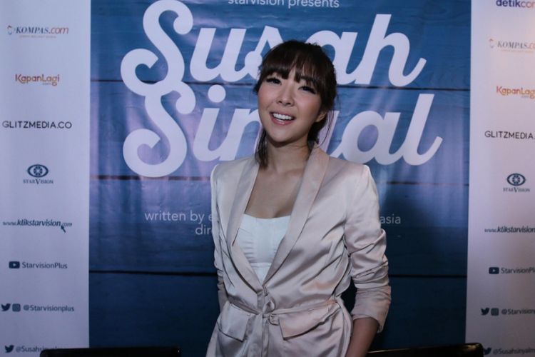 Gisella Anastasia dalam konferensi pers film Susah Sinyal di Comic Cafe, Tebet, Jakarta Selatan, Selasa (5/9/2017).