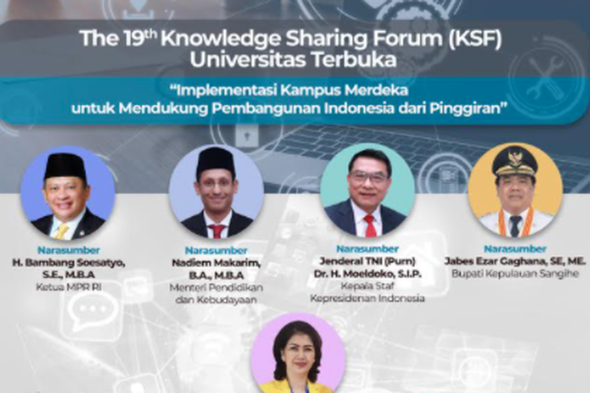 UT mengadakan kegiatan webinar Knowledge Sharing Forum (KSF) dengan tajuk ?Implementasi Kampus Merdeka untuk Mendukung Pembangunan Indonesia dari Pinggiran Berlandaskan Empat Pilar Kebangsaan? (3/5/2021).

