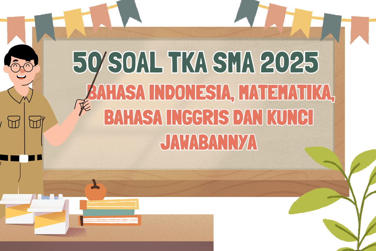 Ilustrasi 50 Soal TKA SMA 2025 Bahasa Indonesia, Matematika, Bahasa Inggris dan Kunci Jawabannya