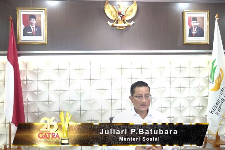 Menteri Sosial Juliari P. Batubara saat menjadi pembicara dalam ajang Gatra Awards 2020, Selasa (01/12/2020).