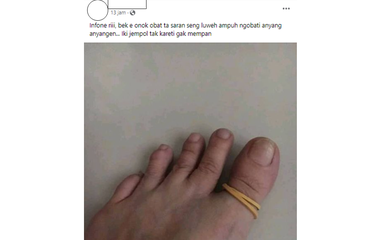 Tangkapan layar unggahan soal mengikat jempol kaki untuk mengobati anyang-anyangan.