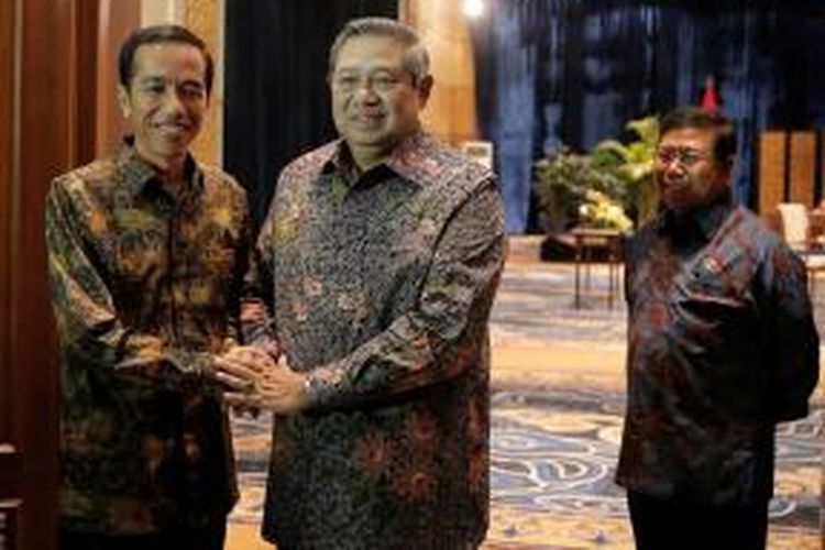 Presiden SBY menerima presiden terpilih Joko Widodo untuk membahas proses transisi kepemimpinan, di Laguna Resort and Spa, Nusa Dua, Bali, Rabu (27/8) malam.