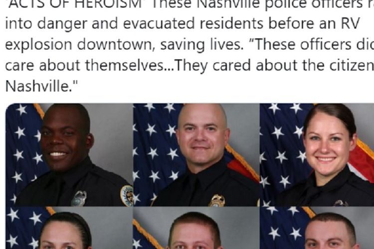 Para petugas polisi Nashville yang disebut sebagai pahlawan karena langsung menyelamatkan banyak orang di lokasi kejadian.
