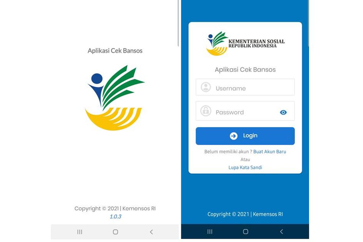 Tangkapan layar Aplikasi Cek Bansos Kemensos