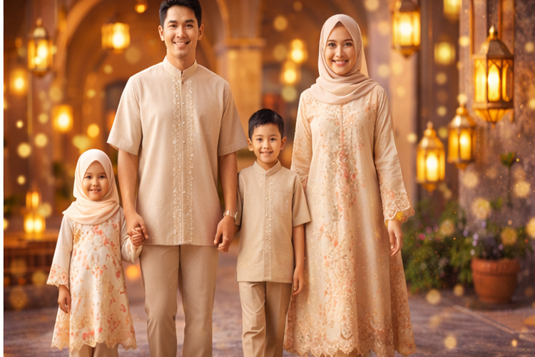 Outfit keluarga serasi.