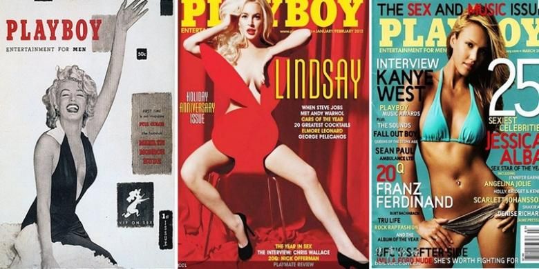 (Ki-ka): sampul majalah Playboy yang menampilkan Marilyn Monroe, Lindsay Lohan, dan Jessica Alba. 