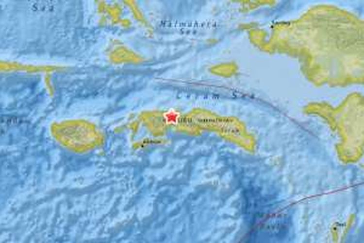 Peta gempa di Pulau Seram, Rabu (7/12/2016) malam.