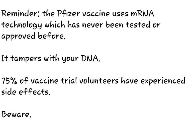Status Facebook keliru bahwa vaksin mRNA untuk Covid-19 dapat mengubah DNA.