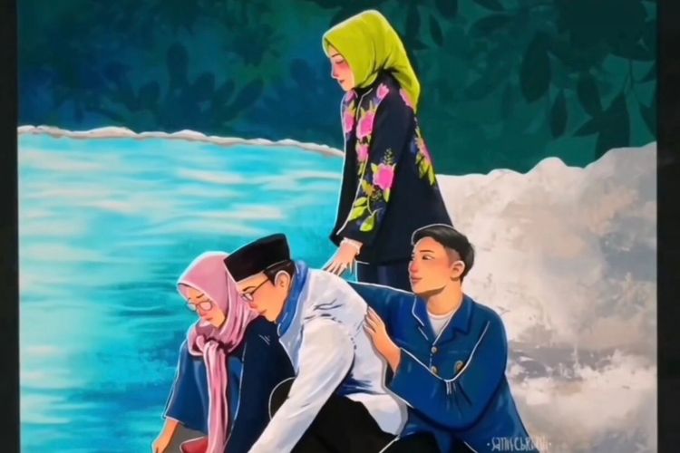 Ilustrasi keluarga Ridwan Kamil bersama Eril di Sungai Aare, Bern, Swiss, viral di media sosial. Pembuatnya ternyata lulusan ITB.