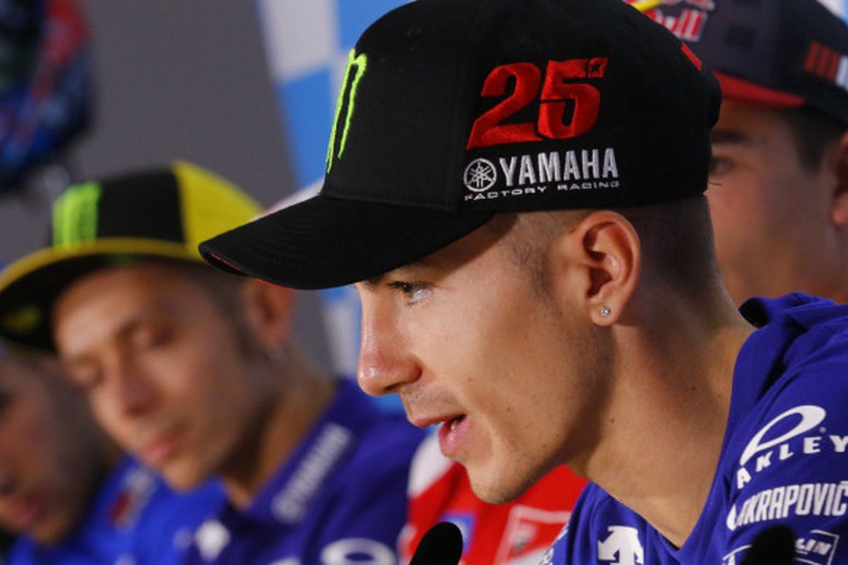 Maverick Vinales saat menjalani konferensi pers jelang seri MotoGP Aragon pada Kamis (21/9/2017).