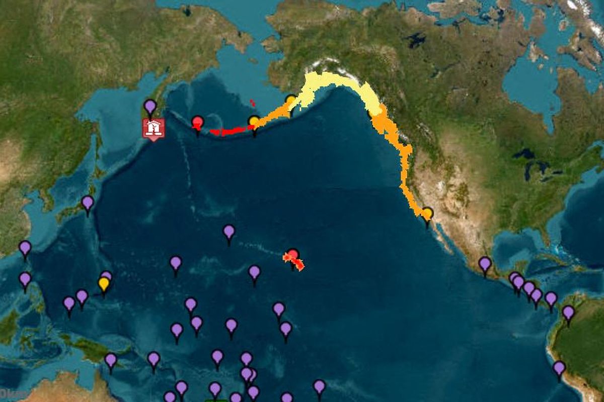 Foto yang dirilis Badan Kelautan dan Atmosfer Nasional AS (NOAA) menunjukkan peringatan tsunami setelah gempa bumi magnitudo 8,7 melanda lepas pantai timur jauh Rusia pada Selasa (30/7/2025). Beberapa negara Pasifik mengeluarkan peringatan tsunami setelah gempa Rusia magnitudo 8,8. Negara-negara tersebut meliputi Jepang dan Indonesia.