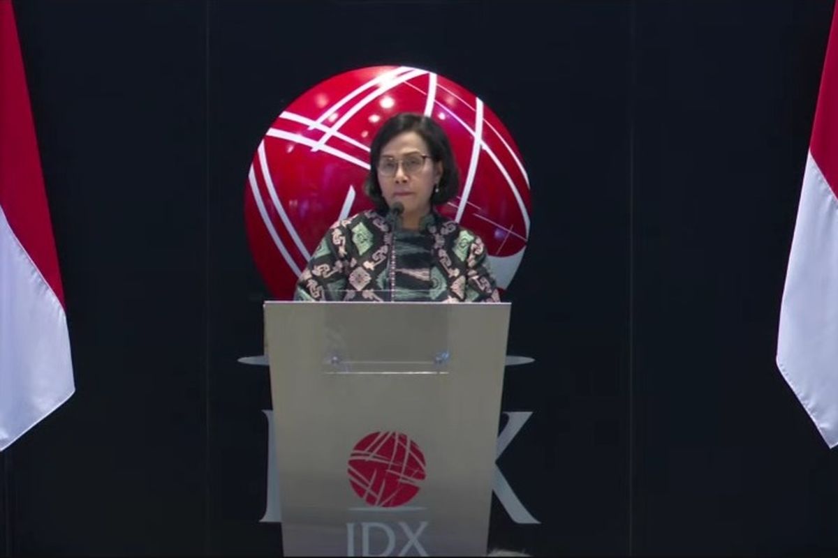 Menteri Keuangan Sri Mulyani Indrawati saat acara Penutupan Perdagangan Bursa Efek Indonesia Tahun 2022, Jumat (30/12/2022).