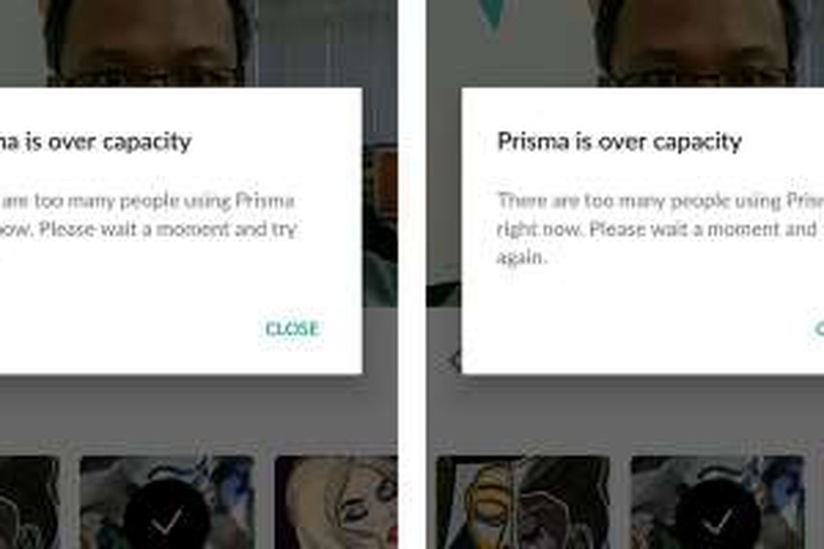 Aplikasi prisma tidak bisa memroses foto pada Senin (25/7/2016), akibat terlalu banyak pemakai aplikasi.