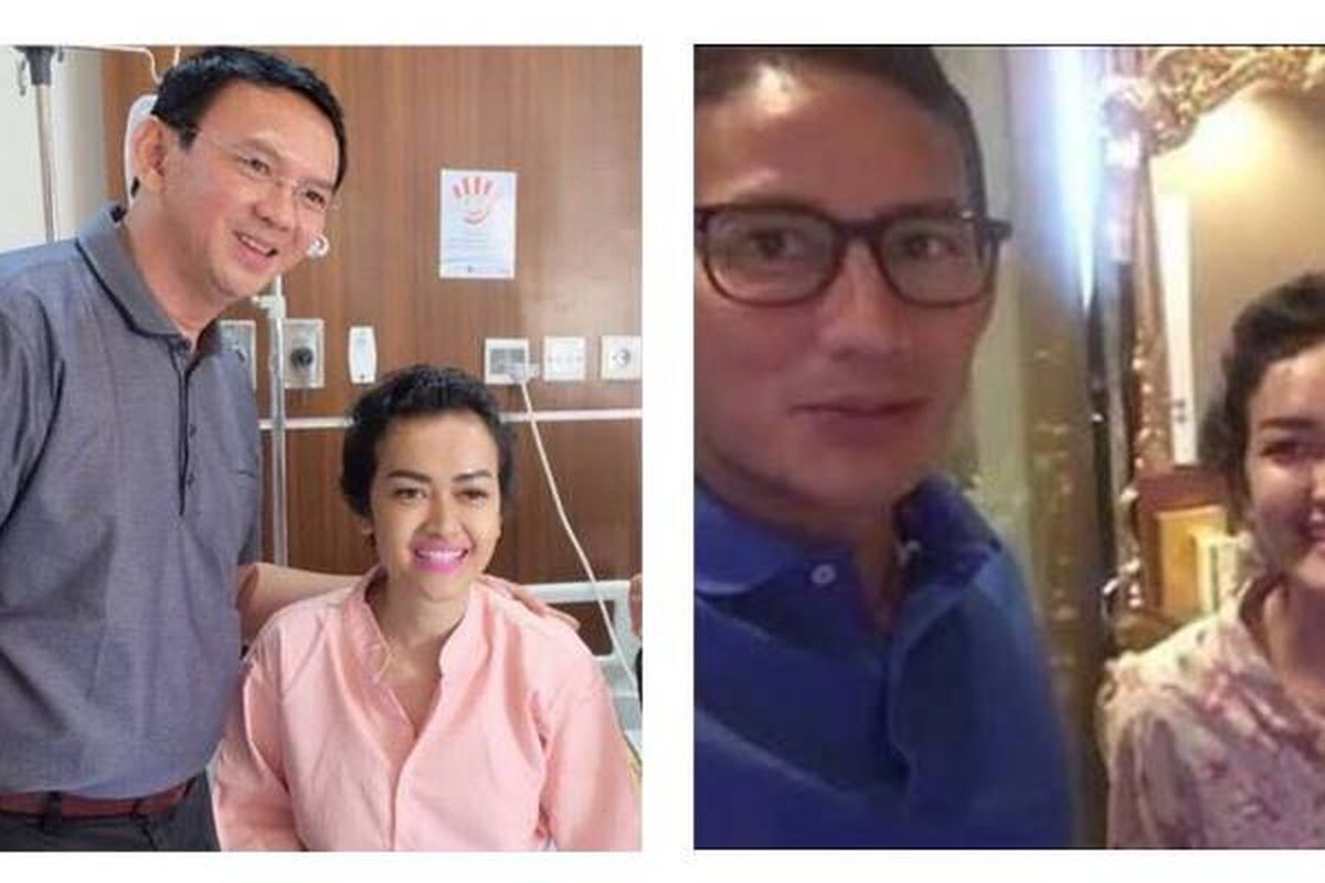 Kiri: melakui akun Instagram @basukibtp, Basuki Tjahaja Purnama alias Ahok mengunggah foto saat menjenguk artis Julia Perez di RSCM, Jakarta, Jumat (24/3/2017). Kanan: Sandiaga Uno, melalui akun Instagram-nya, menyatakan belasungkawa atas meninggalnya Julia Perez.