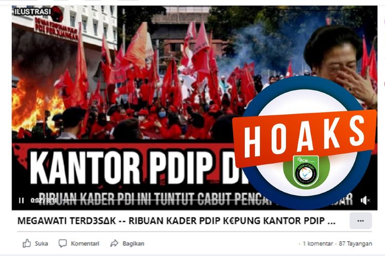 Tangkapan layar Facebook, narasi yang menyebut bahwa kantor PDI-P dikepung oleh ribuan kadernya yang menuntut agar keputusan mengusung Ganjar Pranowo sebagai capres dibatalkan
