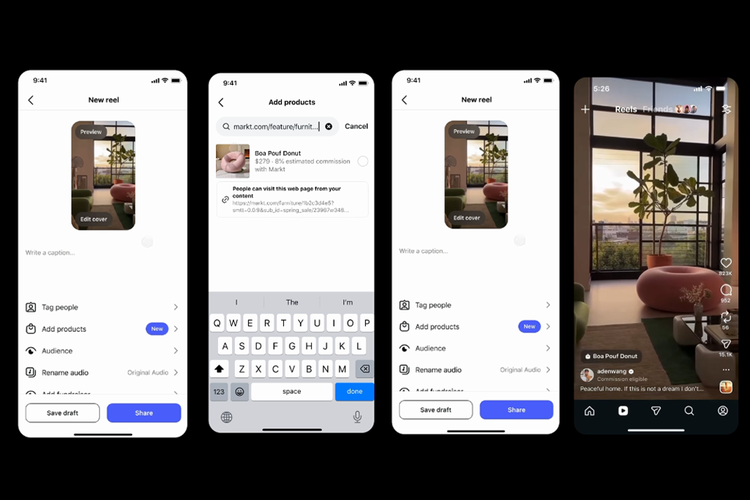 Tampilan dari fitur menautkan tautan (link) produk di Instagram