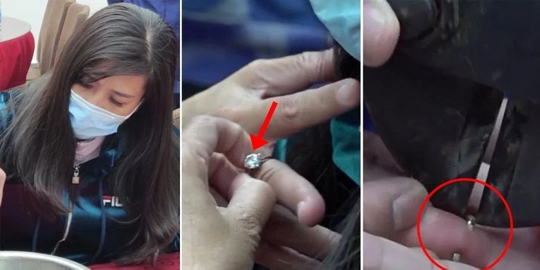 Seorang wanita di China harus mendapatkan bantuan dari pemadam kebakaran untuk melepaskan cincin berlian mahal, senilai 300.000 yuan (Rp 671 juta) karena berat badanya bertambah.