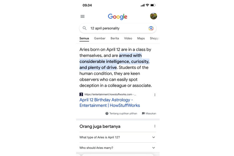 Ilustrasi cara cek kepribadian berdasar tanggal lahir di Google.