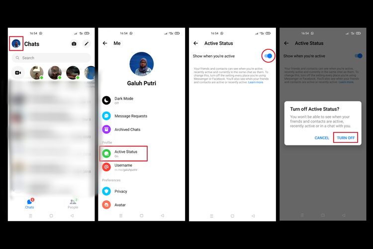 Langkah mematikan fitur Active Status di Facebook Messenger.