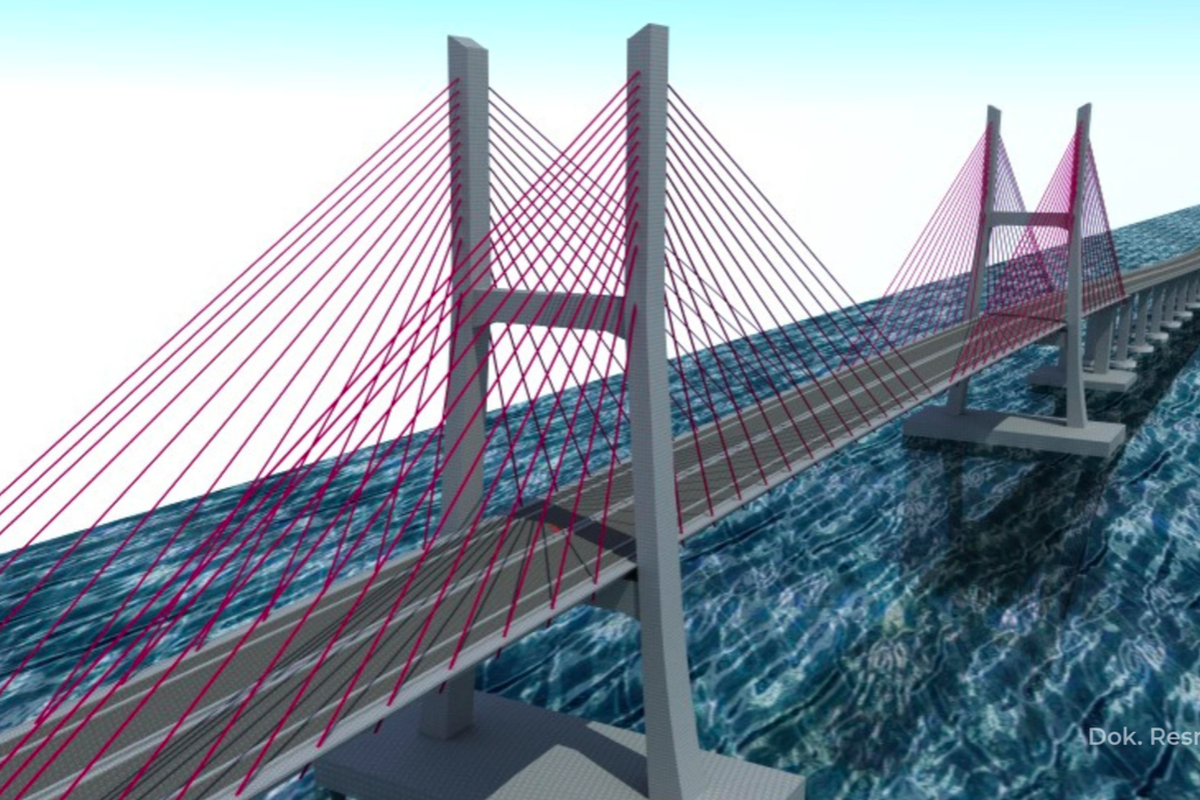 Desain Jembatan Pulau Kalimantan-Pulau Laut di Kabupaten Kotabaru, Provinsi Kalimantan Selatan, jalur emas dan penghubung yang mendukung pengembangan Ibu Kota Nusantara (IKN).