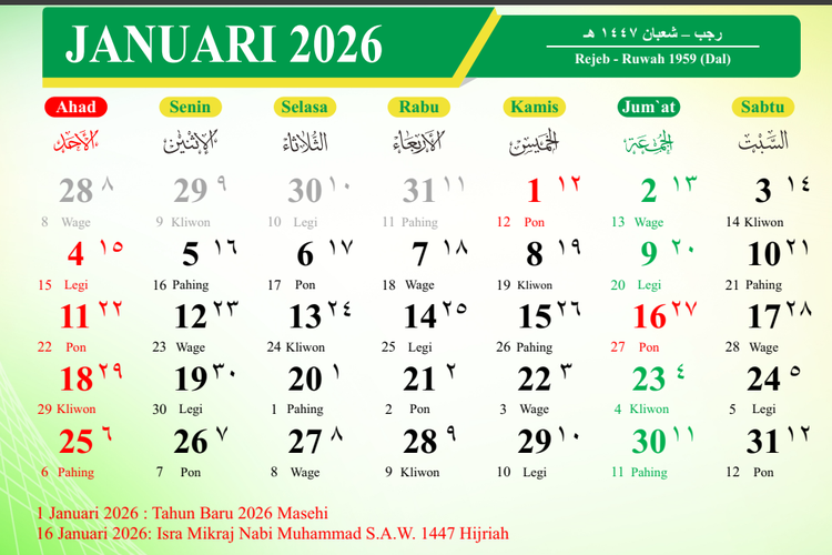 Apakah 2 Januari 2026 Cuti Bersama? Cek Daftar Tanggal Merah Bulan Ini