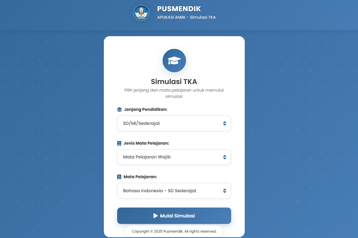 Tangkapan layar laman resmi simulasi TKA online jenjang SD