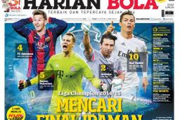 Cover Harian BOLA edisi Jumat (24/4/2015).