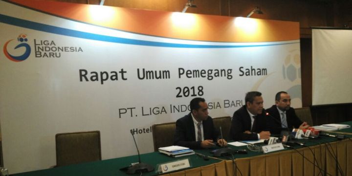 PT LIB gelar Jumpa pers Rapat Umum Pemegang Saham (RUPS) 2018 di Hotel Sultan, Jakarta, Kamis (8/3/2018).
