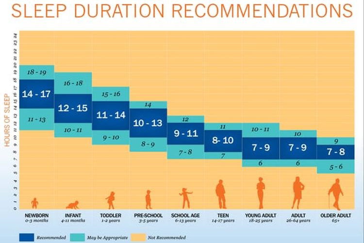 Grafik kebutuhan tidur manusia berdasarkan kelas usia