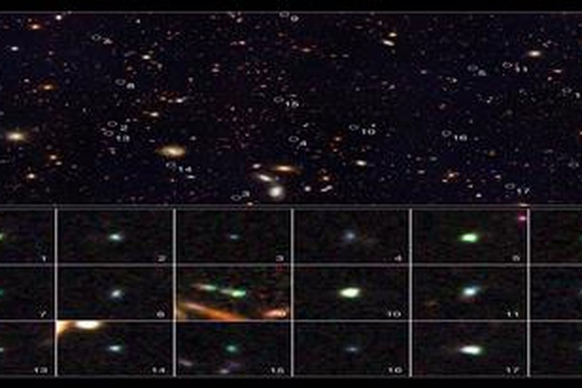 Gambar menunjukkan 18 dari 69 galaksi kerdil hiperaktif yang ditemukan oleh teleskop Hubble.