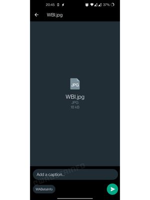 Tampilan fitur caption untuk dokumen yang disinyalir sedang disiapkan WhatsApp.