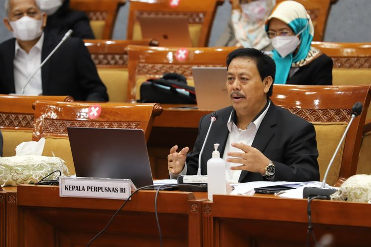 Kepala Perpusnas Syarif Bando dalam rapat dengar pendapat (RDP) antara Perpustakaan Nasional (Perpusnas) dan Komisi X DPR pada Kamis (7/4/2022) di Jakarta,