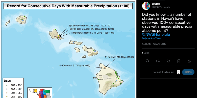 Tangkap layar hujan terlama dalam sejarah yang pernah terjadi di Hawaii.