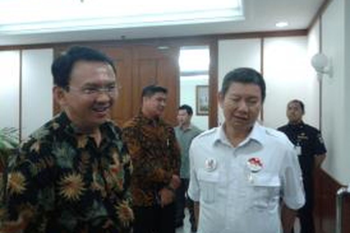 Plt Gubernur DKI Jakarta Basuki Tjahaja Purnama bersama dengan Wakil Ketua Dewan Pembina Gerindra Hashim Djojohadikusumo, di Balaikota Jakarta, Kamis (26/6/2014)