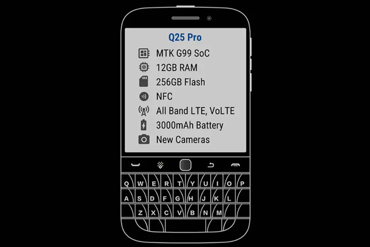 Ilustrasi HP lawas BlackBerry Classic yang akan dihidupkan kembali dengan nama Zinwa Q25. Ponsel ini kabarnya akan ditenagai chipset MediaTek Helio G99, baterai 3.000 mAh, kamera belakang 50 MP dan kamera depan 8 MP. 