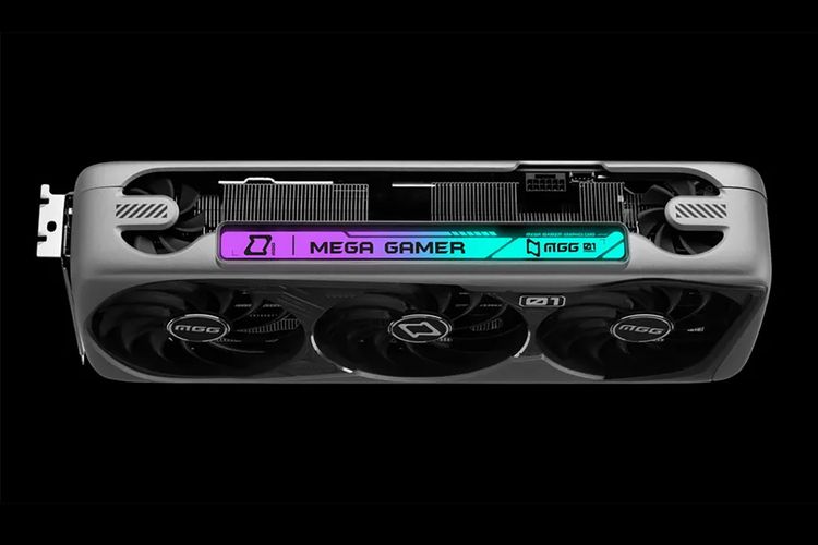 Kartu grafis MaxSun RTX 4090 MegaGamer dengan dua kipas tambahan di sisi samping