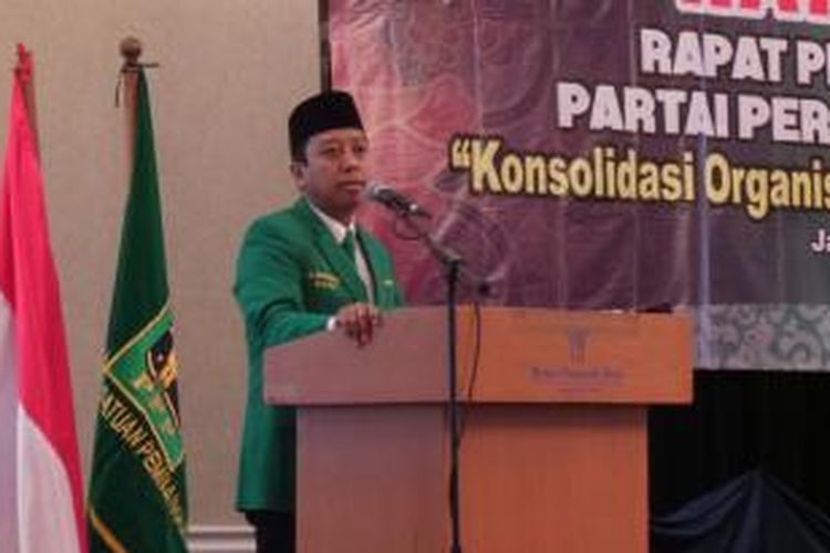 Ketua Umum DPP PPP hasil Muktamar Surabaya, Romahurmuziy, dalam Rapimnas III PPP di Jakarta, Rabu (28/10/2015).