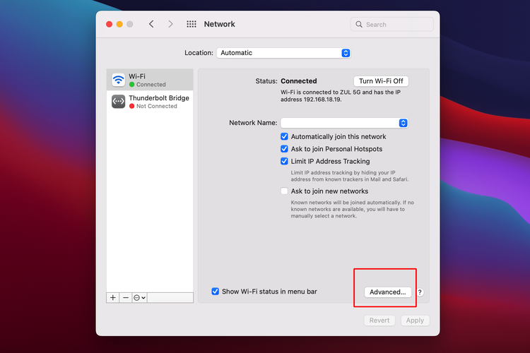 Ilustrasi cara melihat IP Address WiFi di Mac.