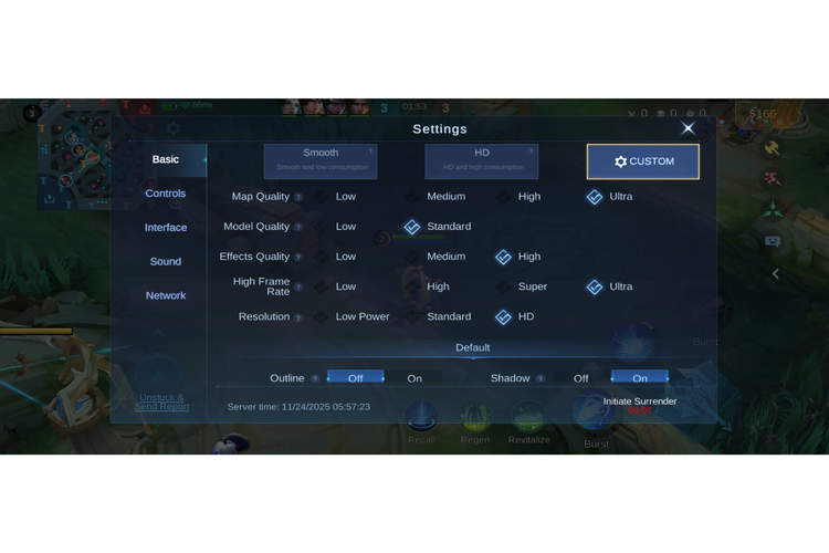 Pengaturan grafik maksimal pada game Mobile Legends saat menjajal Poco F8 Pro. 