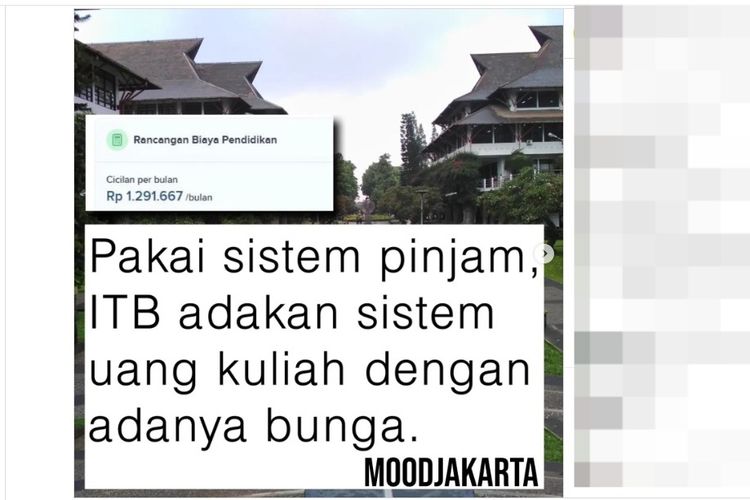 Tangkapan layar soal unggahan ITB berikan pinjaman online untuk mahasiswa.