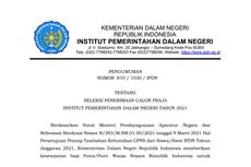 Jadwal Resmi Pendaftaran dan Tahapan Tes IPDN 2021