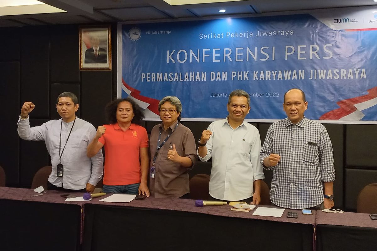 Konferensi pers Serikat Pekerja Jiwasraya, Selasa (29/11/2022).